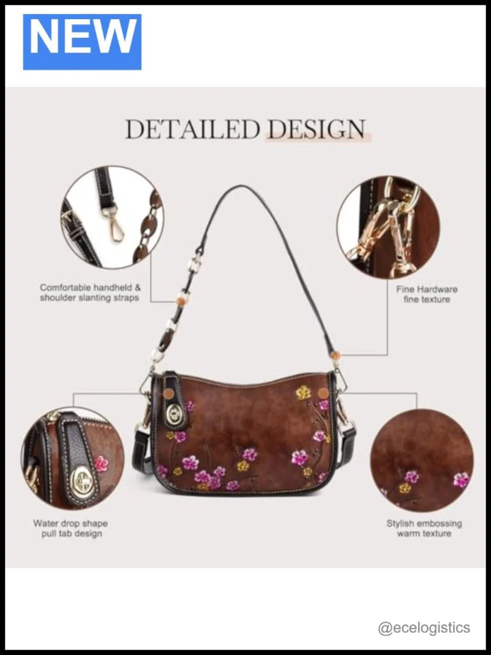 Genuine Leather Vintage Bag & Wallet Set, Embossed Flower Crossbody Satchel RFID